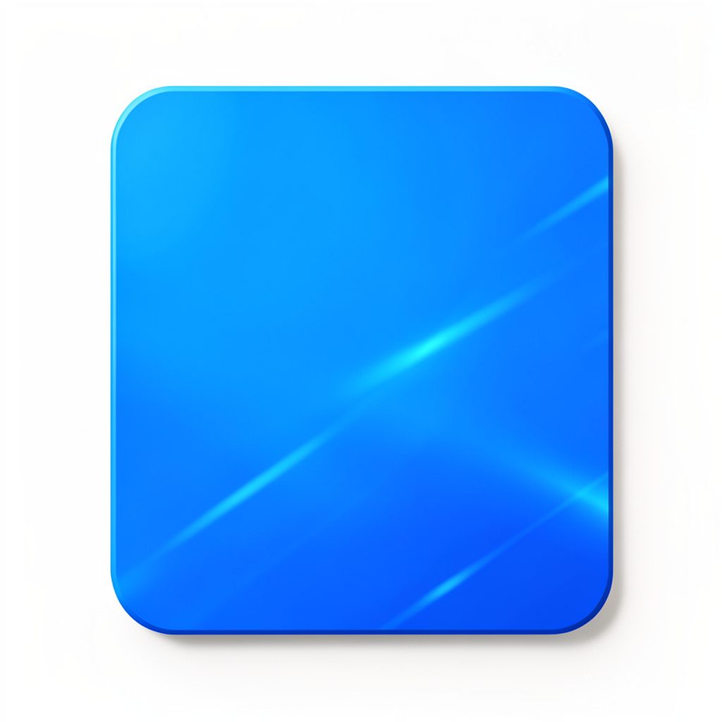 Bright blue rounded card with soft light streaks and a clean modern tech aesthetic