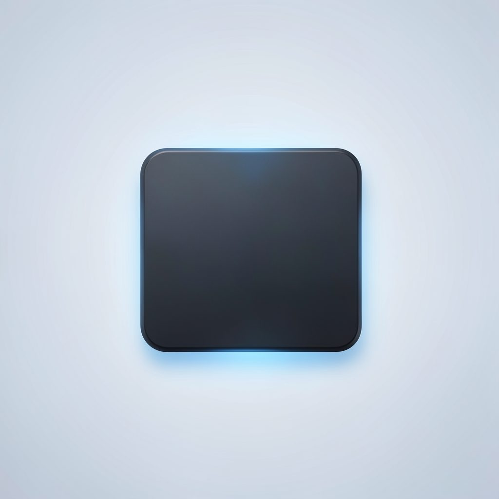 Dark rounded tile with a soft blue glow, suggesting a software interface card on a light gradient background