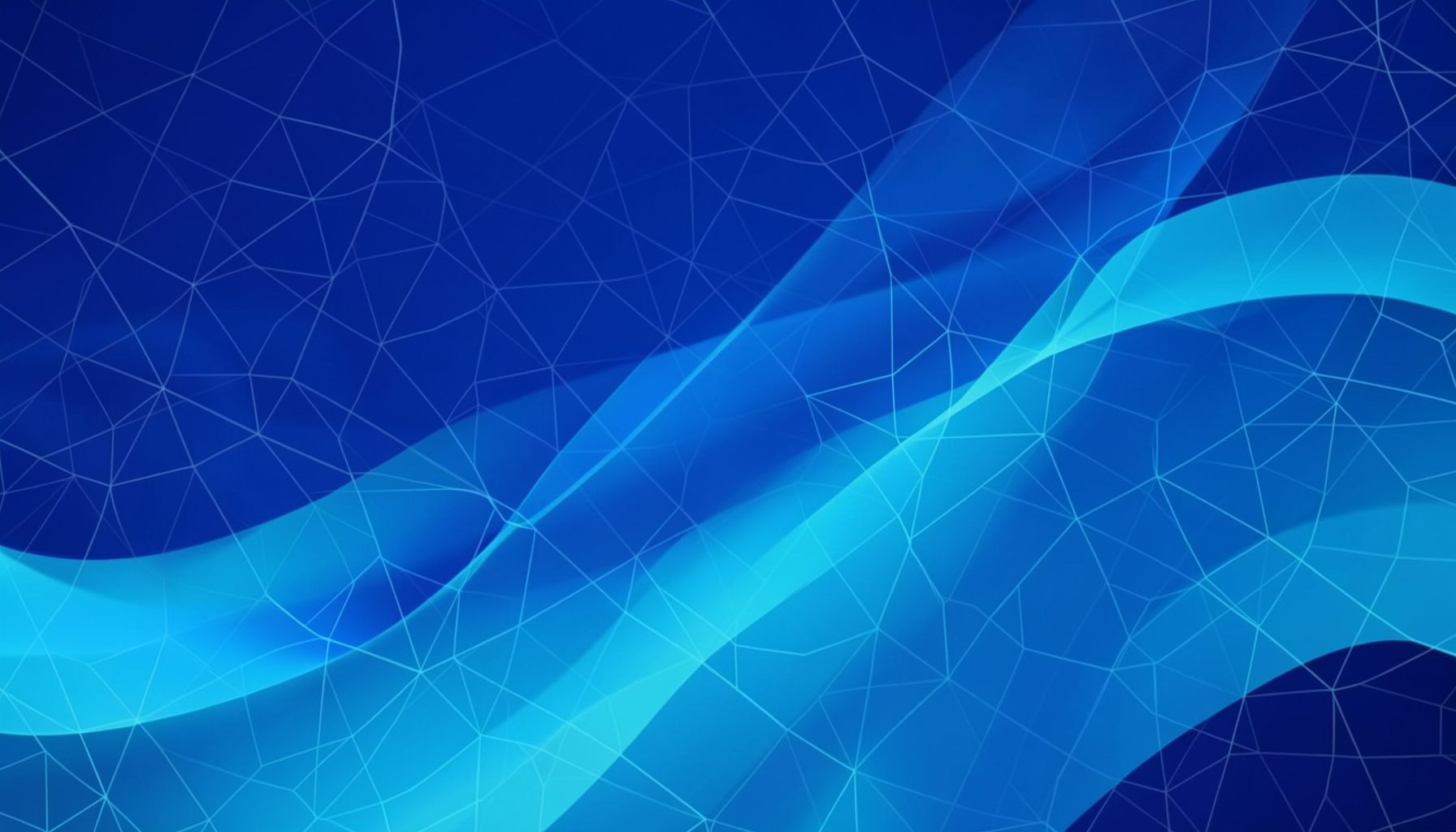 Deep blue and cyan abstract waves with a subtle network topology overlay