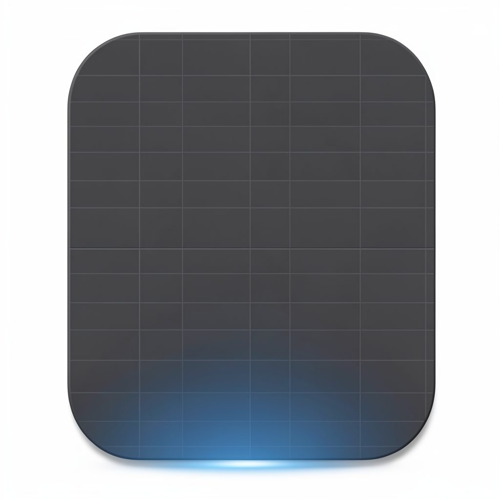 Deep charcoal rounded card with faint grid lines and a subtle blue accent glow at the bottom
