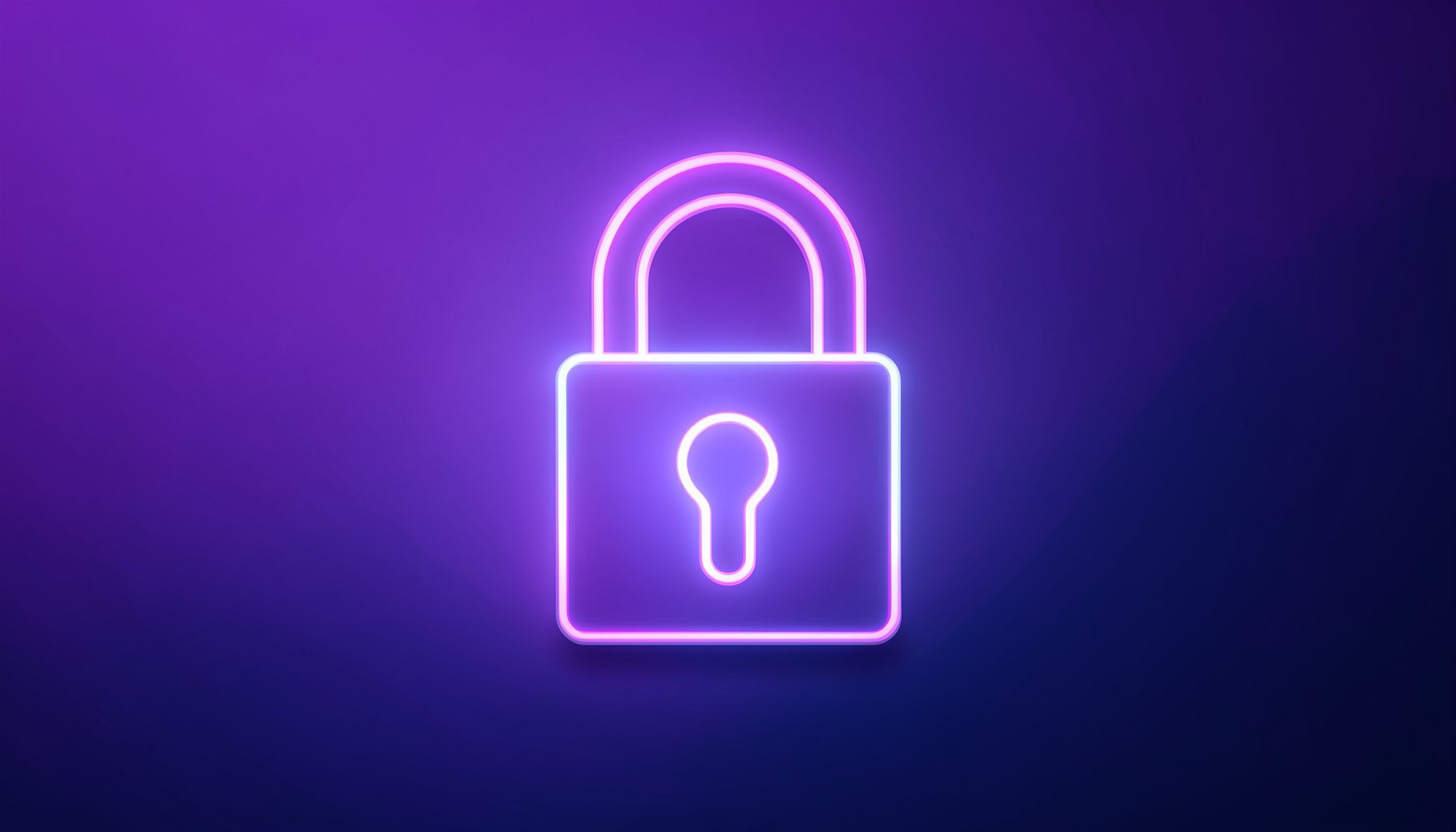 Purple and navy gradient background with a glowing padlock symbolizing secure VPN tunneling