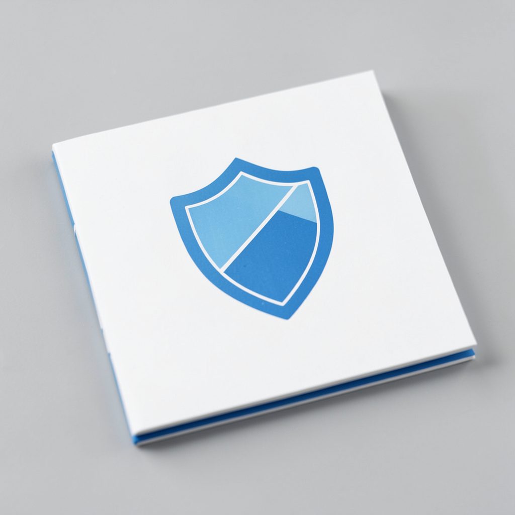 Shield icon on a clean white card with a subtle blue accent, representing security software